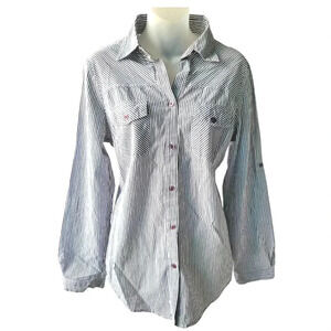 YDE Button Up Stripes Pinstripes Shirt Long Sleeves Button Back Collar  Medium